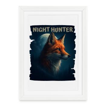 Renard dans la Forêt de la Nuit - Affiche encadrée (27 × 37 cm) - blanc - Devant