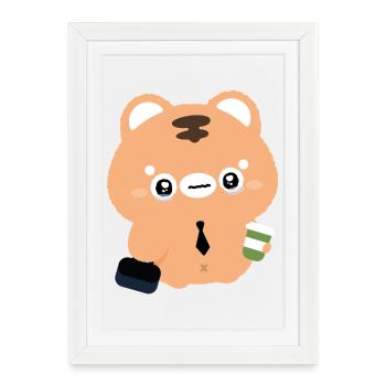 Kawaii Tiger crying with Coffee - Framed poster (27 × 37 cm) - white - Front