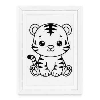 Petit tigre mignon – Petit noir et blanc - Affiche encadrée (27 × 37 cm) - blanc - Devant