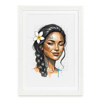 Portrait tatoué plumeria - Affiche encadrée (27 × 37 cm) - blanc - Devant