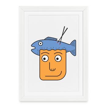 Catch of the Day: Quirky Fish Hat Illustration - Framed poster (27 × 37 cm) - white - Front