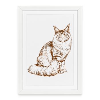 Majestic MaineCoon Minimalist Brown color Drawing - Gerahmtes Poster (27 × 37 cm) - Weiß - Vorne