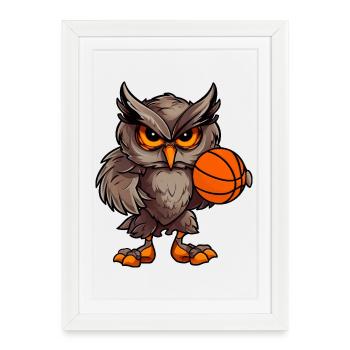 Hibou de basket-ball - Affiche encadrée (27 × 37 cm) - blanc - Devant