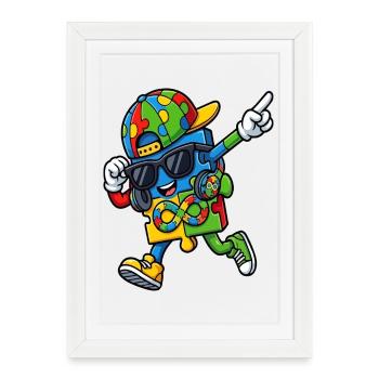 Mascotte du puzzle arc-en-ciel - Affiche encadrée (27 × 37 cm) - blanc - Devant