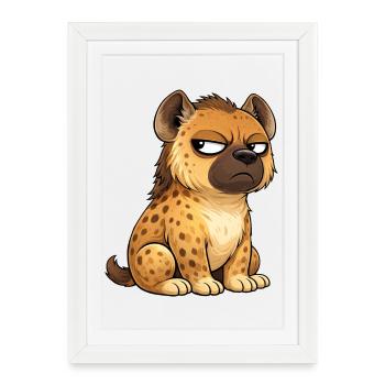 Dessin animé de hyène sceptique mignon, drôle, fantaisiste - Affiche encadrée (27 × 37 cm) - blanc - Devant