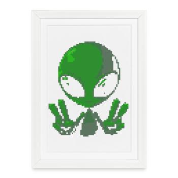 Pixel Green Alien Peace Sign - Framed poster (27 × 37 cm) - white - Front