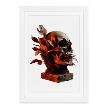 Crâne d’automne avec feuillage - Affiche encadrée (27 × 37 cm) - blanc - Devant