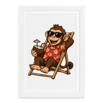 Singe sur la plage en hawaïen look - Affiche encadrée (27 × 37 cm) - blanc - Devant