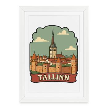 Tallinn Estonia Old Town Vintage Travel Sticker - Framed poster (27 × 37 cm) - white - Front