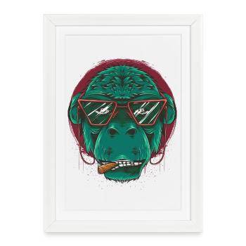 Lunettes de soleil singe chimpanzé cool - Affiche encadrée (27 × 37 cm) - blanc - Devant