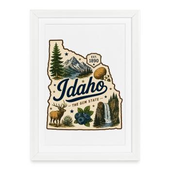 Autocollant de voyage vintage Idaho The Gem State - Affiche encadrée (27 × 37 cm) - blanc - Devant