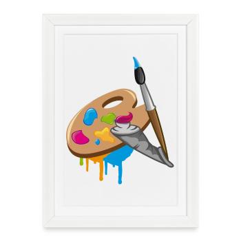 un pinceau, couleur et la palette d'un peintre - Affiche encadrée (27 × 37 cm) - blanc - Devant