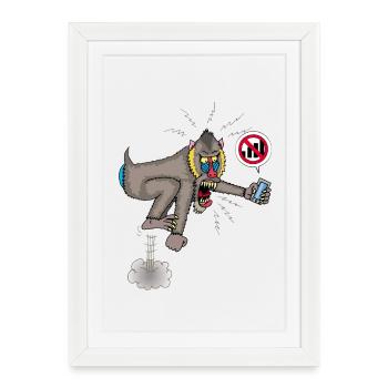 Monkey and mobile phone - Framed poster (27 × 37 cm) - white - Front