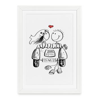 Couple de mariage lune de miel avec coeur et voiture - Affiche encadrée (27 × 37 cm) - blanc - Devant