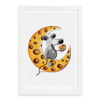 La souris Amour fromage - Affiche encadrée (27 × 37 cm) - blanc - Devant