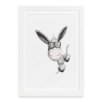Âne avec des lunettes de soleil I motif animalier petit âne - Affiche encadrée (27 × 37 cm) - blanc - Devant