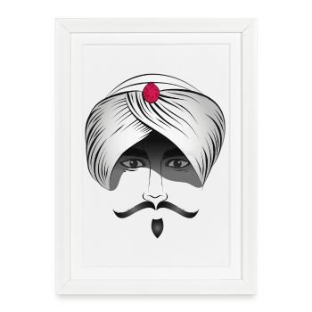 mystérieux turban au visage masculin - Affiche encadrée (27 × 37 cm) - blanc - Devant