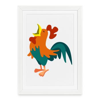 Crowing Rooster – Animal Motif for Children & Adults - Framed poster (27 × 37 cm) - white - Front