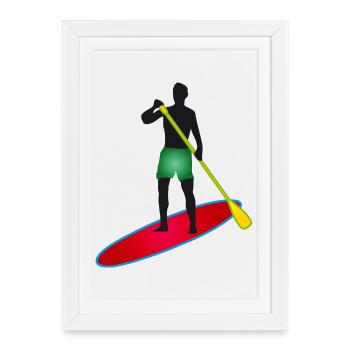 Stand up paddle - Homme avec paddle board - Affiche encadrée (27 × 37 cm) - blanc - Devant