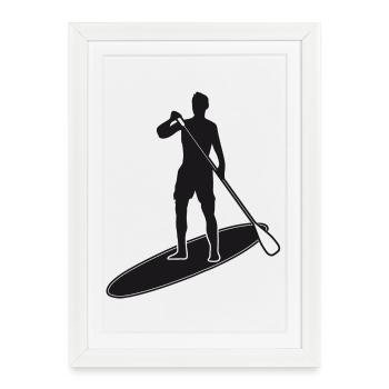 Stand up paddle - Homme avec paddle board - Affiche encadrée (27 × 37 cm) - blanc - Devant