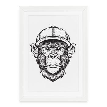Singe Funky - Affiche encadrée (27 × 37 cm) - blanc - Devant