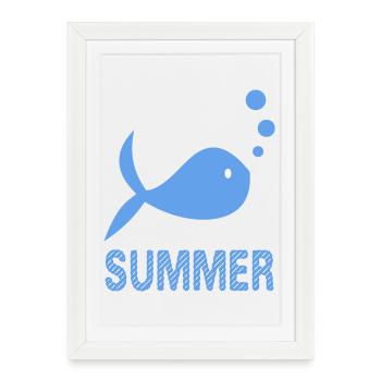 FISH. BEACH. SEA. SURFING. OCEAN. HUMOR. HOLIDAY - Framed poster (27 × 37 cm) - white - Front