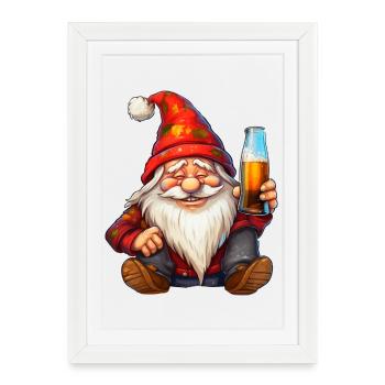 Nain de Noël avec verre à bière - Affiche encadrée (27 × 37 cm) - blanc - Devant