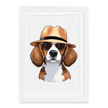 cavalier king charles, beagle, chien - Affiche encadrée (27 × 37 cm) - blanc - Devant