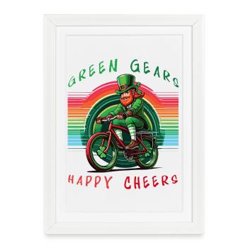 Leprechaun Cycling Conception de la Saint-Patrick - Affiche encadrée (27 × 37 cm) - blanc - Devant