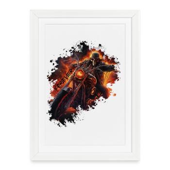 Crâne enflammé sur motard - Affiche encadrée (27 × 37 cm) - blanc - Devant