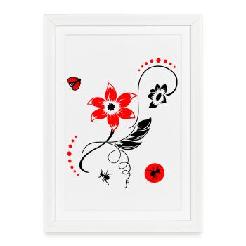 Summer flower with ladybug and ants - Framed poster (27 × 37 cm) - white - Front