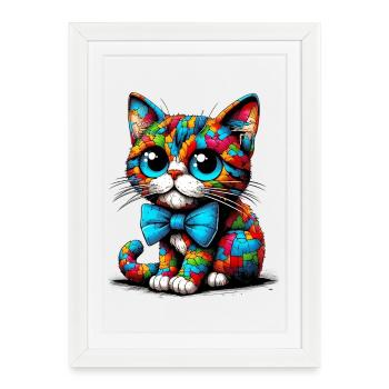Chat avec noeud papillon - Affiche encadrée (27 × 37 cm) - blanc - Devant