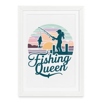 Reine de la pêche - Silhouette du coucher de soleil - Affiche encadrée (27 × 37 cm) - blanc - Devant