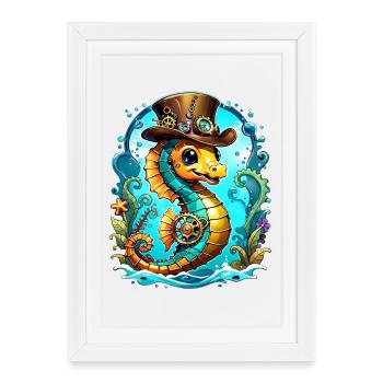 Cute steampunk seahorse - Framed poster (27 × 37 cm) - white - Front