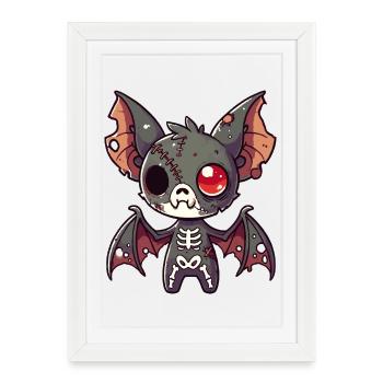 Chauve-souris zombie effrayante pour s’amuser à Halloween - Affiche encadrée (27 × 37 cm) - blanc - Devant