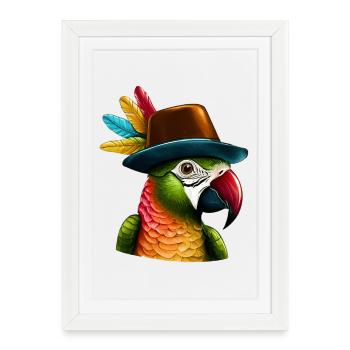 Parrot with Hat - Framed poster (27 × 37 cm) - white - Front