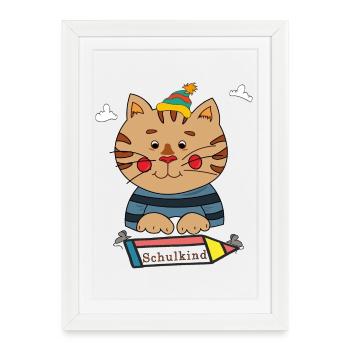 Chat écolier - Affiche encadrée (27 × 37 cm) - blanc - Devant