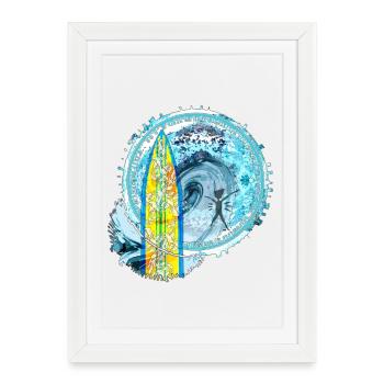 Wave and Surfer Motif with Mandala - Framed poster (27 × 37 cm) - white - Front