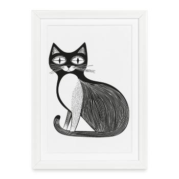 Chat - Affiche encadrée (27 × 37 cm) - blanc - Devant