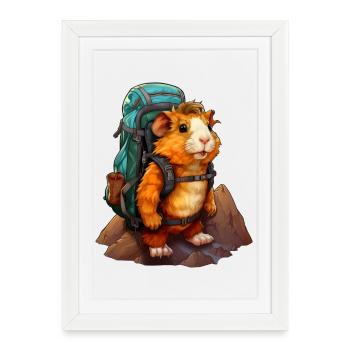 Cochon d’Inde Alpiniste / Randonnée Cochon d’Inde - Affiche encadrée (27 × 37 cm) - blanc - Devant