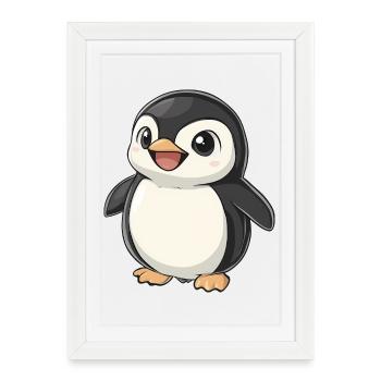 Cute Adorable Penguin - Charming Cartoon Design - Framed poster (27 × 37 cm) - white - Front