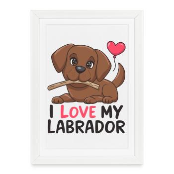 Adorable chiot labrador avec ballon coeur - Affiche encadrée (27 × 37 cm) - blanc - Devant
