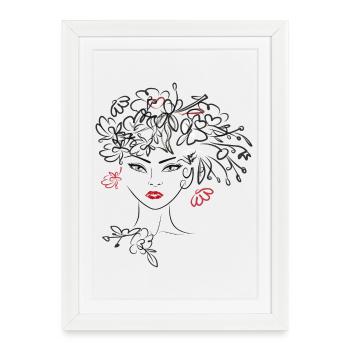 Tête de femme avec des fleurs - Affiche encadrée (27 × 37 cm) - blanc - Devant