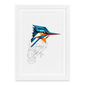 Geometric Kingfisher – Modern Natural Art - Framed poster (27 × 37 cm) - white - Front
