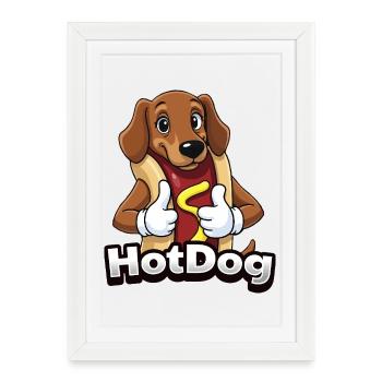 Hotdog Hot Dog Teckel Fastfoot Fast Foot drôle - Affiche encadrée (27 × 37 cm) - blanc - Devant