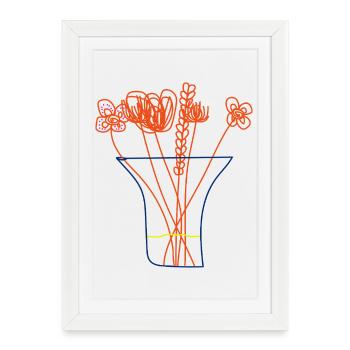 Bouquet Minimaliste – Fleurs dans un Vase - Affiche encadrée (27 × 37 cm) - blanc - Devant