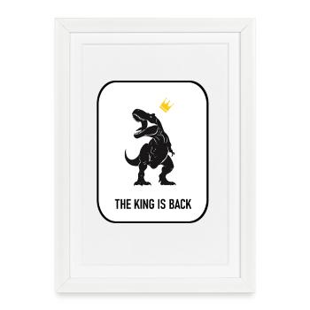 T-rex, Le Roi, Roi, Dinosaure , Le roi est de retour - Affiche encadrée (27 × 37 cm) - blanc - Devant