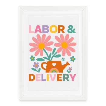 T-shirt floral de célébration du travail et de l’accouchement - Affiche encadrée (27 × 37 cm) - blanc - Devant