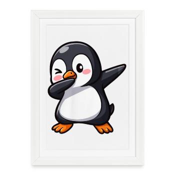 Cute Penguin Dab Dance Gamer Kawaii Cartoon - Framed poster (27 × 37 cm) - white - Front