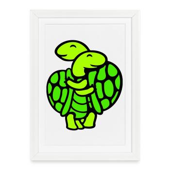 2 amis tortue équipe amour couple câlin mignon - Affiche encadrée (27 × 37 cm) - blanc - Devant